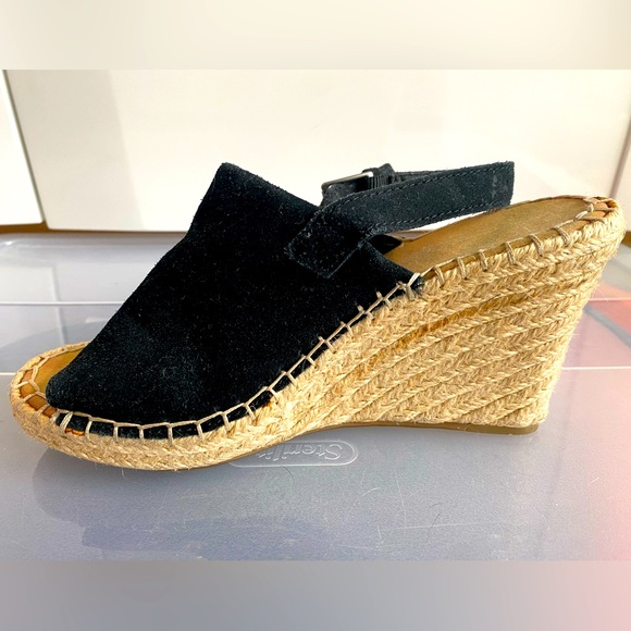 Toms Espadrilles Wedge Black Suede Sz 7 - Picture 5 of 9